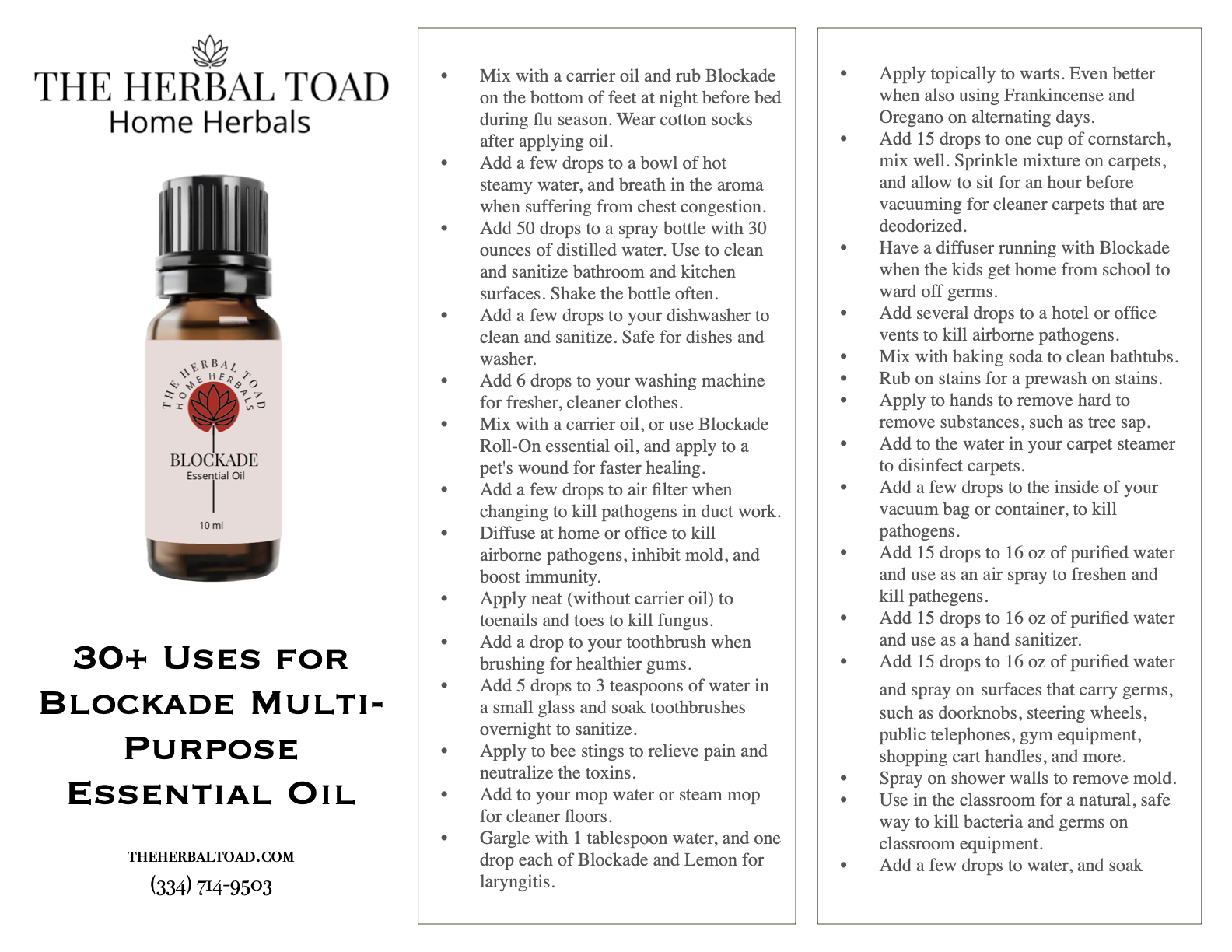 Blockade Essential Oil Uses Printable